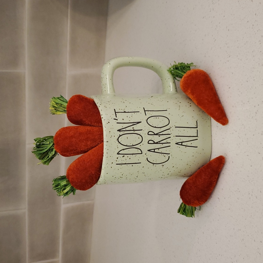 Rae Dunn 'I DON’T CARROT ALL' Mug Speckled with velvet carrots
